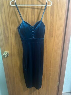 Joe & Elle Teal Velvet Spaghetti Strap Dress